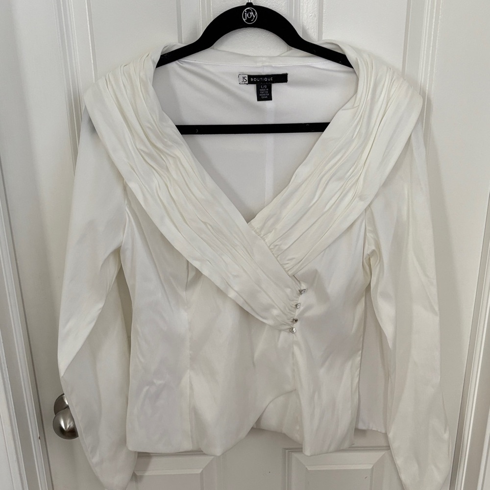 JS Boutique Feminine Old Money New Preppy Pleated Blouse White Women’s Large